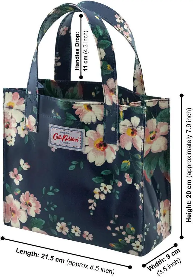 Alt view image 2 of 6 - Cath Kidston Small Bookbag S Size Open Top Handled Handbag Lunch Bag Water Resistant Oilcloth Tote Big Floral Pattern (Spitalfields / Navy Color)