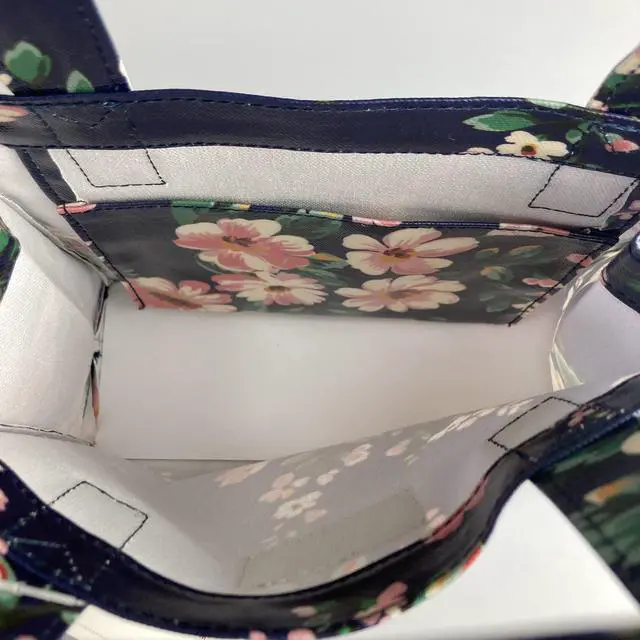 Alt view image 5 of 6 - Cath Kidston Small Bookbag S Size Open Top Handled Handbag Lunch Bag Water Resistant Oilcloth Tote Big Floral Pattern (Spitalfields / Navy Color)