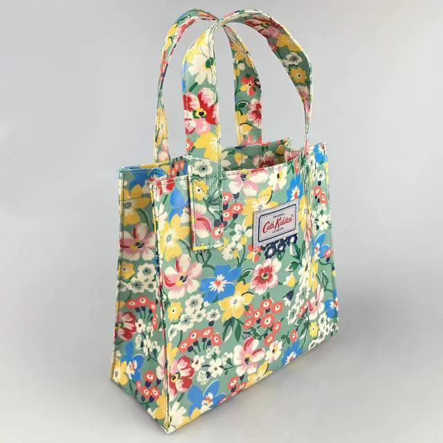 Alt view image 4 of 7 - Cath Kidston Small Bookbag S Size Open Top Handled Handbag Lunch Bag Water Resistant Oilcloth Tote Big Floral Pattern (Portland Flowers / Sage Green Color)