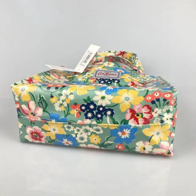 Alt view image 5 of 7 - Cath Kidston Small Bookbag S Size Open Top Handled Handbag Lunch Bag Water Resistant Oilcloth Tote Big Floral Pattern (Portland Flowers / Sage Green Color)