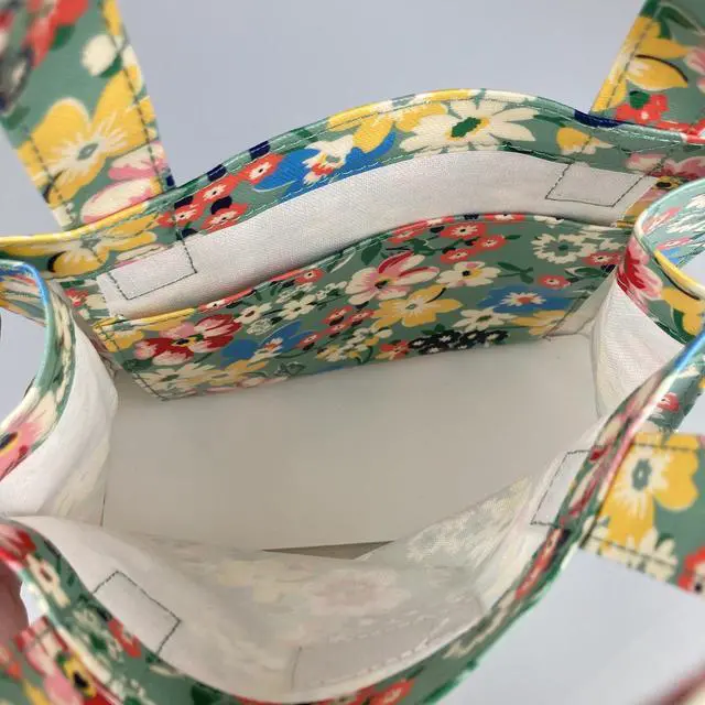 Alt view image 6 of 7 - Cath Kidston Small Bookbag S Size Open Top Handled Handbag Lunch Bag Water Resistant Oilcloth Tote Big Floral Pattern (Portland Flowers / Sage Green Color)