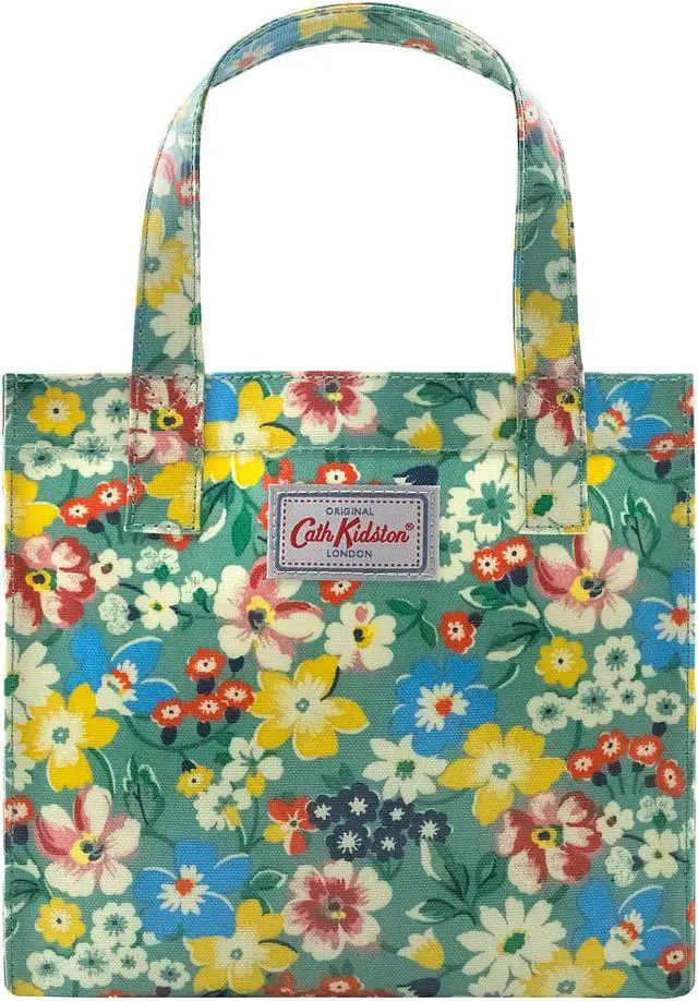 Main image of Cath Kidston Small Bookbag S Size Open Top Handled Handbag Lunch Bag Water Resistant Oilcloth Tote Big Floral Pattern (Portland Flowers / Sage Green Color)