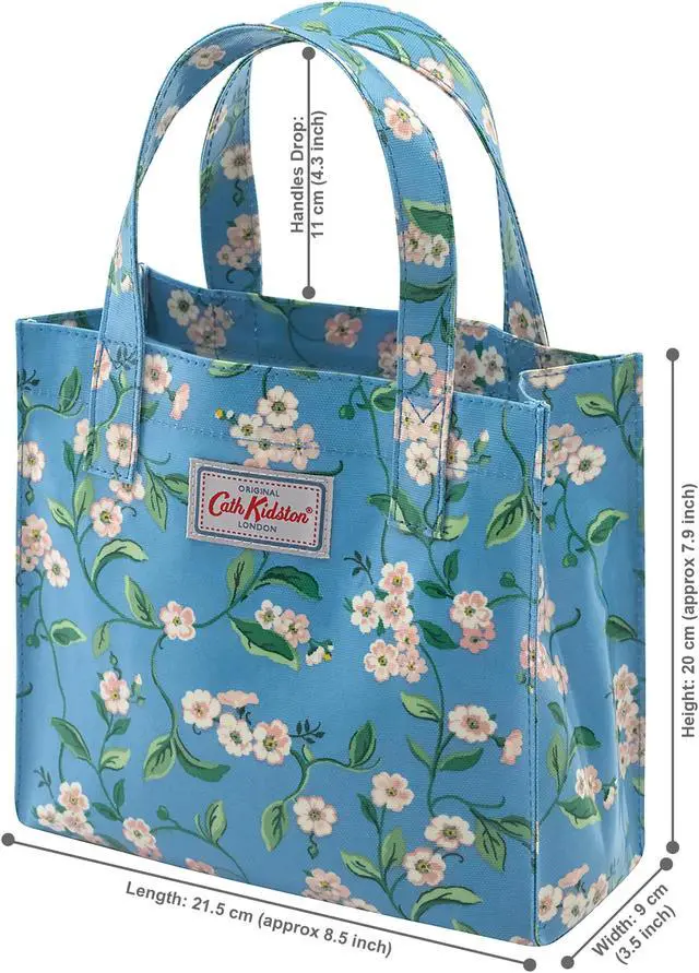 Alt view image 2 of 6 - Cath Kidston Small Bookbag S Size Open Top Handled Handbag Lunch Bag Water Resistant Oilcloth Tote Big Floral Pattern (Forget Me Not / Mid Blue Color)