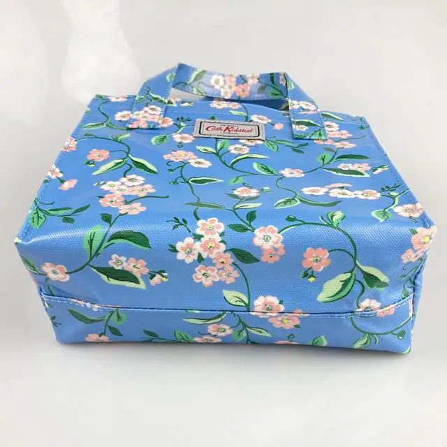 Alt view image 6 of 6 - Cath Kidston Small Bookbag S Size Open Top Handled Handbag Lunch Bag Water Resistant Oilcloth Tote Big Floral Pattern (Forget Me Not / Mid Blue Color)