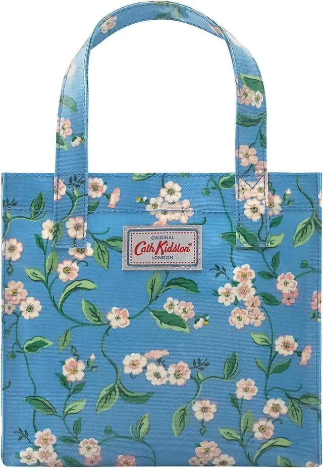 Main image of Cath Kidston Small Bookbag S Size Open Top Handled Handbag Lunch Bag Water Resistant Oilcloth Tote Big Floral Pattern (Forget Me Not / Mid Blue Color)