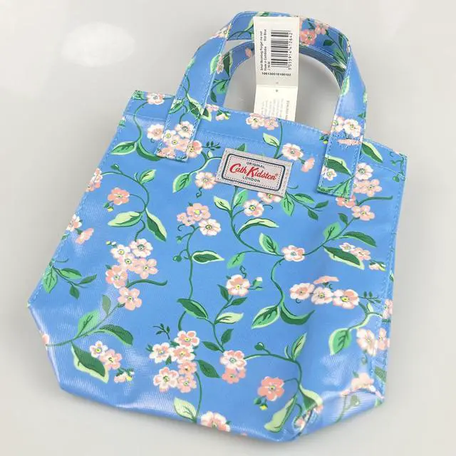 Alt view image 4 of 6 - Cath Kidston Small Bookbag S Size Open Top Handled Handbag Lunch Bag Water Resistant Oilcloth Tote Big Floral Pattern (Forget Me Not / Mid Blue Color)