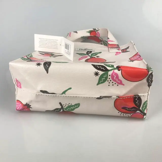 Alt view image 5 of 7 - Cath Kidston Small Bookbag S Size Open Top Handled Handbag Lunch Bag Water Resistant Oilcloth Tote Fruit Pattern (Pomegranate / Cream Color)