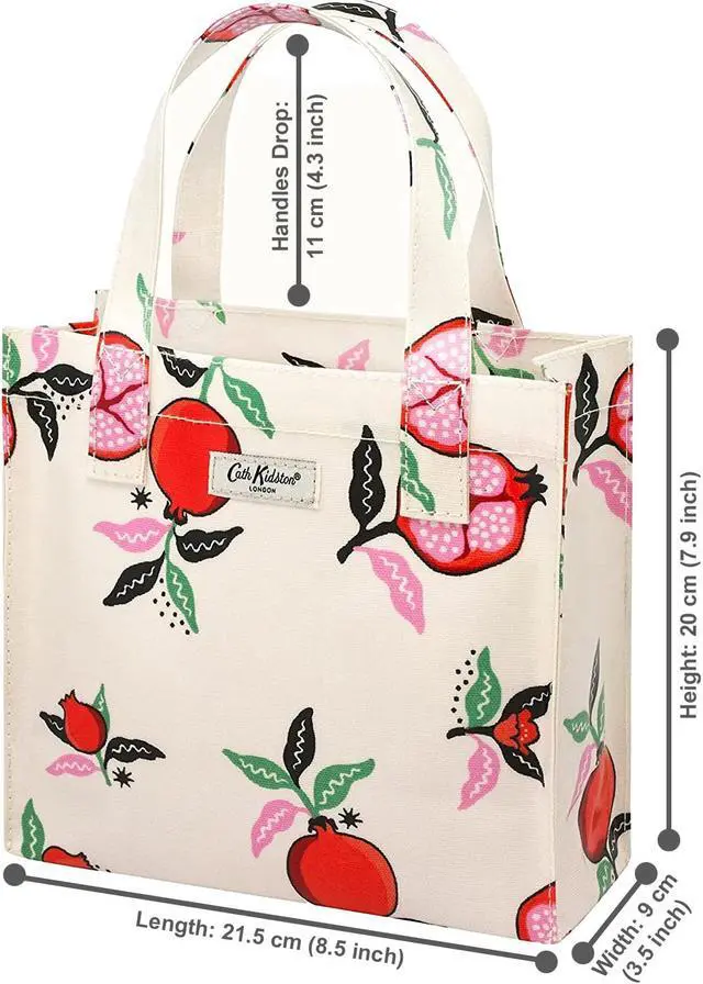 Alt view image 3 of 7 - Cath Kidston Small Bookbag S Size Open Top Handled Handbag Lunch Bag Water Resistant Oilcloth Tote Fruit Pattern (Pomegranate / Cream Color)