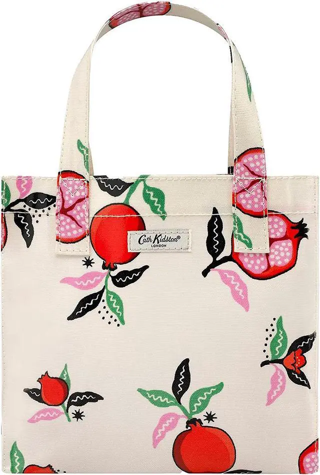 Alt view image 7 of 7 - Cath Kidston Small Bookbag S Size Open Top Handled Handbag Lunch Bag Water Resistant Oilcloth Tote Fruit Pattern (Pomegranate / Cream Color)