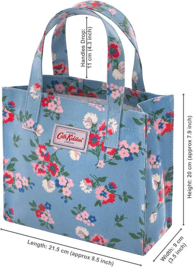 Alt view image 2 of 5 - Cath Kidston Small Bookbag S Size Open Top Handled Handbag Lunch Bag Water Resistant Oilcloth Tote Floral Pattern (Summer Floral / Light Blue)