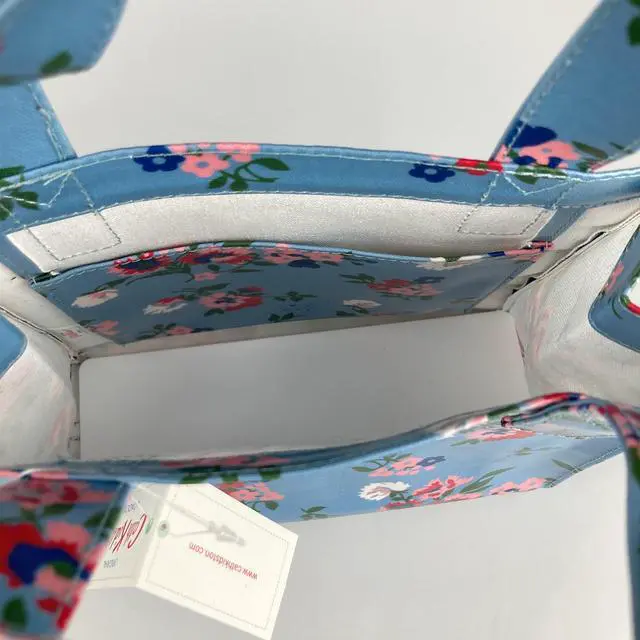 Alt view image 3 of 5 - Cath Kidston Small Bookbag S Size Open Top Handled Handbag Lunch Bag Water Resistant Oilcloth Tote Floral Pattern (Summer Floral / Light Blue)