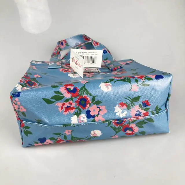 Alt view image 4 of 5 - Cath Kidston Small Bookbag S Size Open Top Handled Handbag Lunch Bag Water Resistant Oilcloth Tote Floral Pattern (Summer Floral / Light Blue)