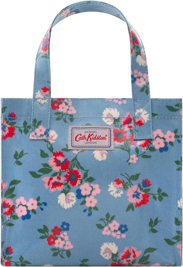 Alt view image 5 of 5 - Cath Kidston Small Bookbag S Size Open Top Handled Handbag Lunch Bag Water Resistant Oilcloth Tote Floral Pattern (Summer Floral / Light Blue)