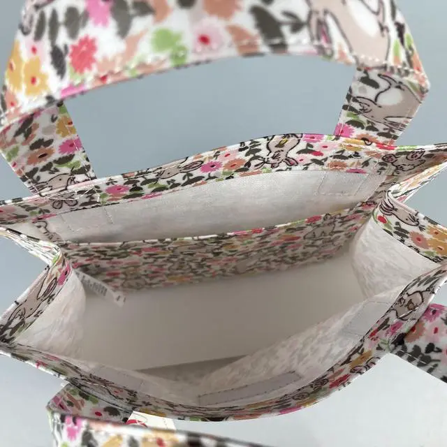 Alt view image 5 of 5 - Cath Kidston Small Bookbag S Size Open Top Handled Handbag Lunch Bag Water Resistant Oilcloth Tote Garden Animals Pattern (Bunny Meadow / Linen White)