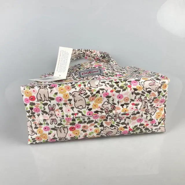Alt view image 4 of 5 - Cath Kidston Small Bookbag S Size Open Top Handled Handbag Lunch Bag Water Resistant Oilcloth Tote Garden Animals Pattern (Bunny Meadow / Linen White)