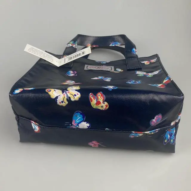 Alt view image 4 of 6 - Cath Kidston Small Bookbag S Size Open Top Handled Handbag Lunch Bag Water Resistant Oilcloth Tote Garden Animals Pattern (Butterflies / Navy)