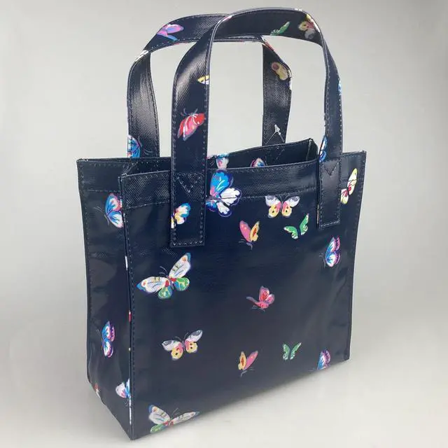 Alt view image 6 of 6 - Cath Kidston Small Bookbag S Size Open Top Handled Handbag Lunch Bag Water Resistant Oilcloth Tote Garden Animals Pattern (Butterflies / Navy)