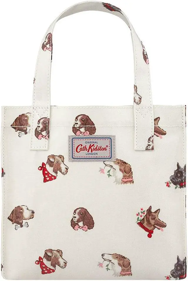 Main image of Cath Kidston Small Bookbag S Size Open Top Handled Handbag Lunch Bag Water Resistant Oilcloth Tote (Dog Portraits Pattern / Warm Cream Color)