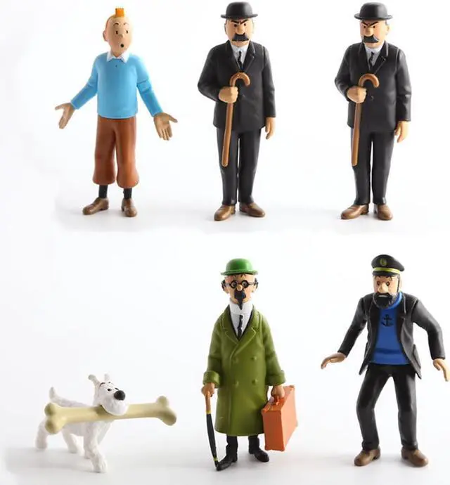 Main image of The Adventures of Tintin, 6 Pieces of 3 Figures as a Set, Figurines Include: Tin Tin Captain Handdock Dr Calculus Thomson and Thompson Snowy