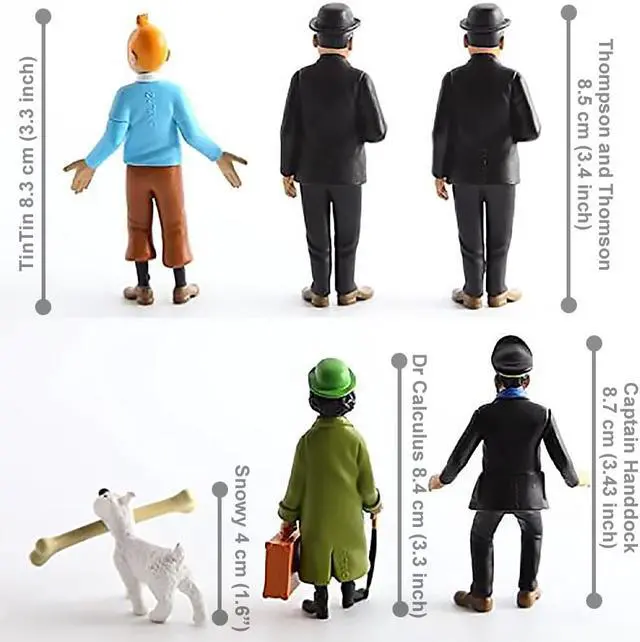 Alt view image 2 of 7 - The Adventures of Tintin, 6 Pieces of 3 Figures as a Set, Figurines Include: Tin Tin Captain Handdock Dr Calculus Thomson and Thompson Snowy