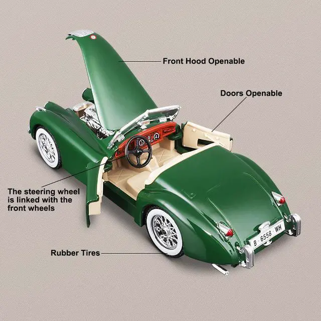 Alt view image 5 of 7 - Bburago 1:24 Scale Jaguar (1951) XK 120 Classic Roadster Car Alloy Diecast Model Star Collection Series (Color: Green)