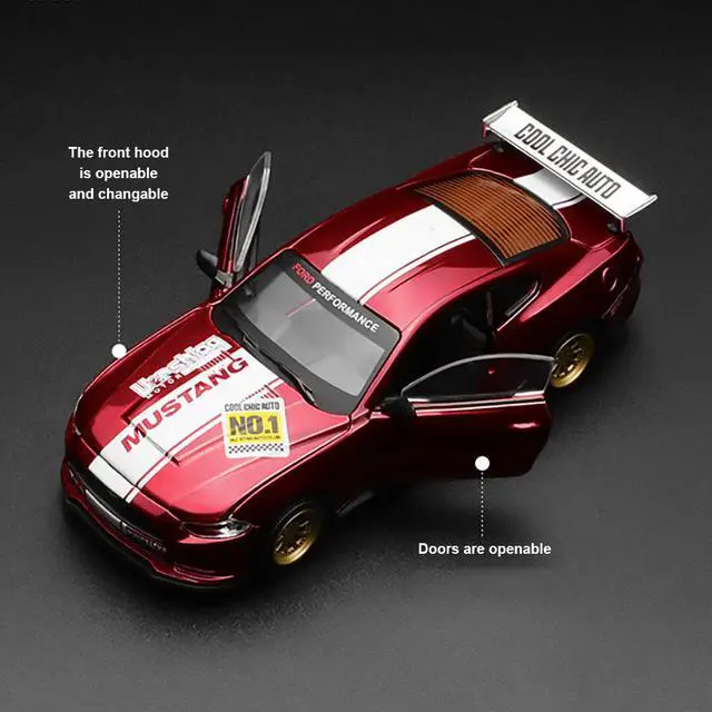 Alt view image 4 of 6 - CCA 1:42 Ford Mustang GT 2018 Modified Cars Diecast Model Assemble Kits Toy (Color Red)