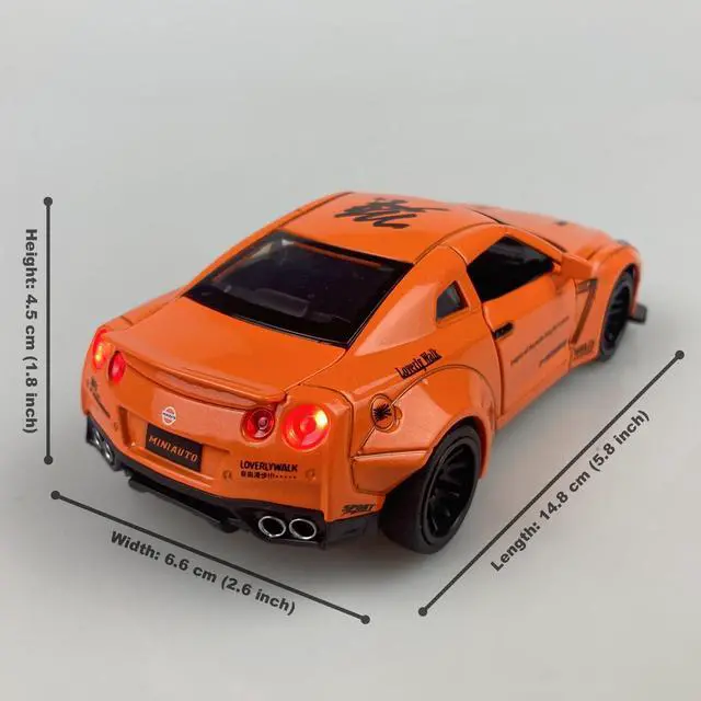 Alt view image 2 of 6 - MiniAuto 1:32 Nissan GTR R35 Nismo GT-R Widebody Sport Car Diecast Model Pull-back Car Toy Sound & Light (Orange)