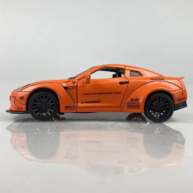 Alt view image 3 of 6 - MiniAuto 1:32 Nissan GTR R35 Nismo GT-R Widebody Sport Car Diecast Model Pull-back Car Toy Sound & Light (Orange)
