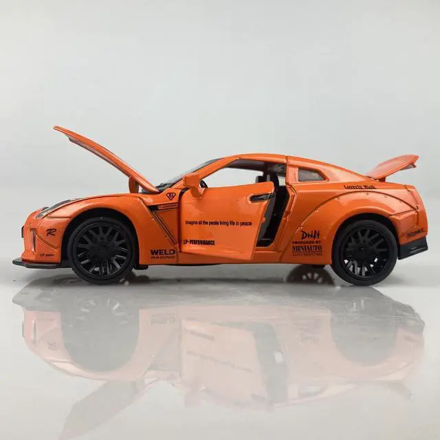 Alt view image 4 of 6 - MiniAuto 1:32 Nissan GTR R35 Nismo GT-R Widebody Sport Car Diecast Model Pull-back Car Toy Sound & Light (Orange)