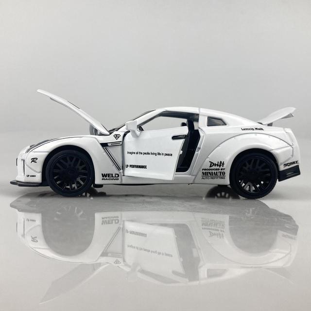 Alt view image 4 of 7 - MiniAuto 1:32 Nissan GTR R35 Nismo GT-R Widebody Sport Car Diecast Model Pull-back Car Toy Sound & Light (White)