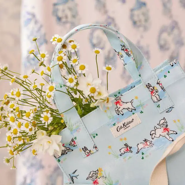 Alt view image 5 of 7 - Cath Kidston Small Bookbag Water Resistant Lunch Bag Spring Bunnies & Lambs Blue Color