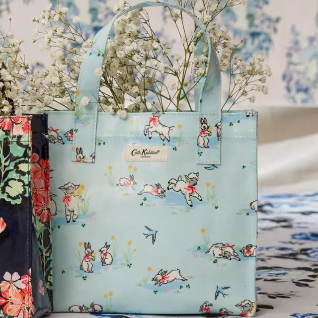 Alt view image 4 of 7 - Cath Kidston Small Bookbag Water Resistant Lunch Bag Spring Bunnies & Lambs Blue Color