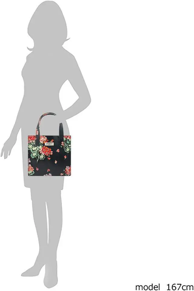 Alt view image 3 of 5 - Cath Kidston Small Bookbag S Size Open Top Handled Handbag Lunch Bag Water Resistant Oilcloth Tote Big Floral Pattern (Geraniums Flowers / Navy Color)