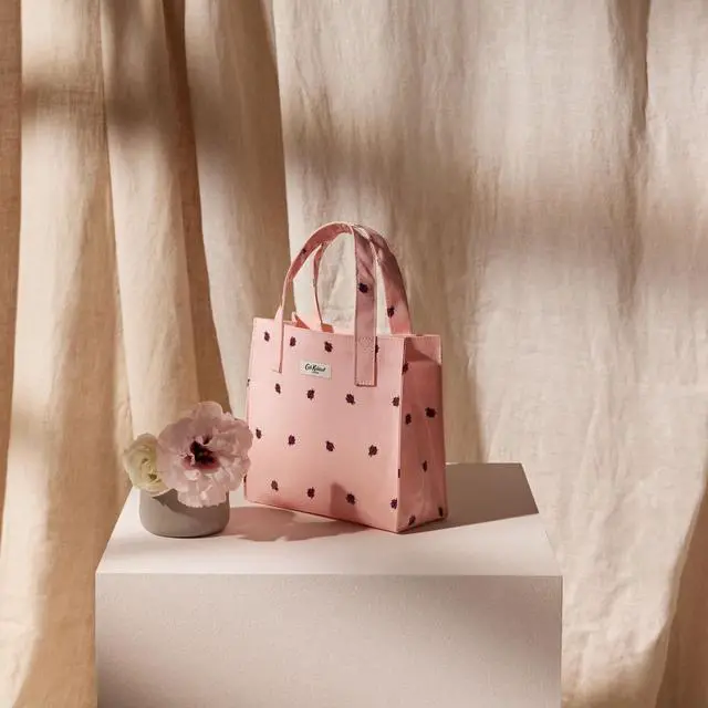 Alt view image 5 of 7 - Cath Kidston Small Bookbag S Size Open Top Handled Handbag Lunch Bag Water Resistant Oilcloth Tote Big Floral Pattern (Ladybird / Pink Color)