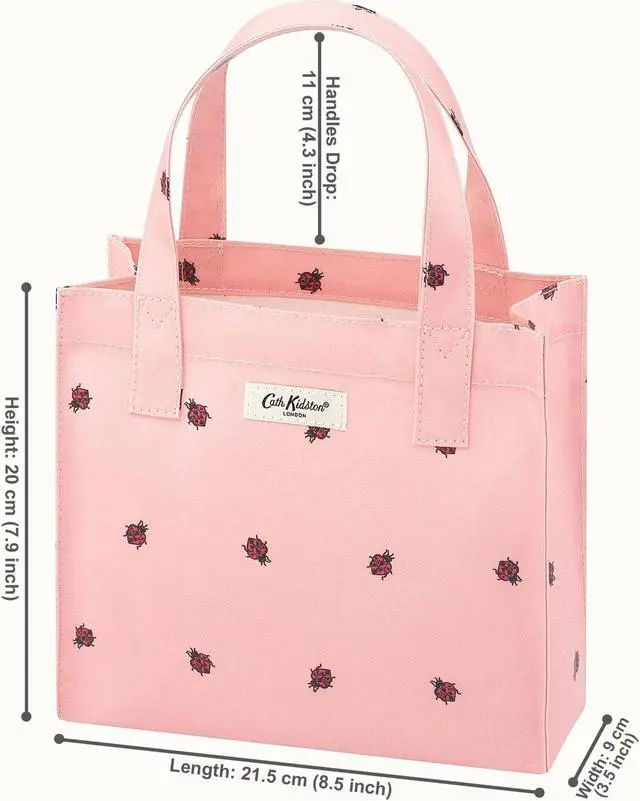 Alt view image 2 of 7 - Cath Kidston Small Bookbag S Size Open Top Handled Handbag Lunch Bag Water Resistant Oilcloth Tote Big Floral Pattern (Ladybird / Pink Color)