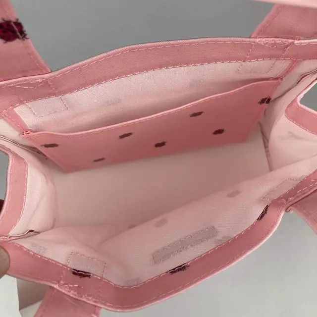 Alt view image 7 of 7 - Cath Kidston Small Bookbag S Size Open Top Handled Handbag Lunch Bag Water Resistant Oilcloth Tote Big Floral Pattern (Ladybird / Pink Color)