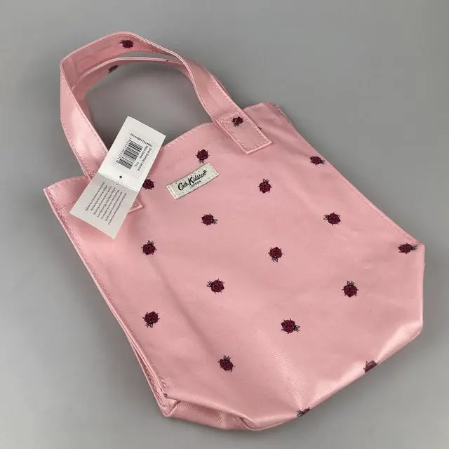 Alt view image 6 of 7 - Cath Kidston Small Bookbag S Size Open Top Handled Handbag Lunch Bag Water Resistant Oilcloth Tote Big Floral Pattern (Ladybird / Pink Color)
