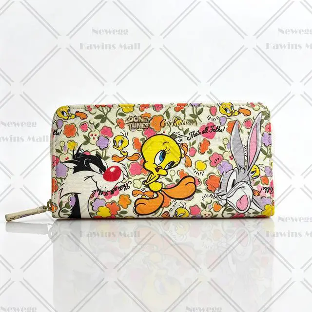 Main image of Cath Kidston x Looney Tunes Special Edition Continental Zip Wallet Water Resistant Matt Oilcloth Long Zipped Purse Bugs Bunny and Friends Pattern Tweety Bird Sylvester with Ditsy Floral