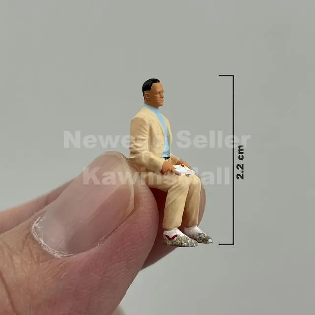 Alt view image 2 of 6 - 1:64 Scale Forrest Gump Figurine with His Suitcase Sitting on Bench Handprinted Resin Statue Figures Diorama for Desktop Decoration