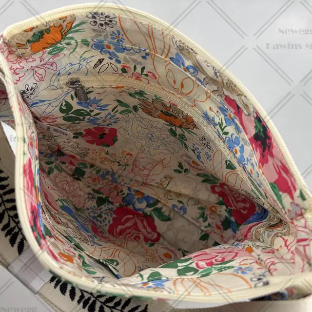 Alt view image 7 of 7 - Cath Kidston x Looney Tunes Special Edition Zipped Messenger Bag Women Crossbody Bag Tunes Blooms Bugs Bunny Porky Pig and Tweety Bird in Flowers Pattern Cream Color