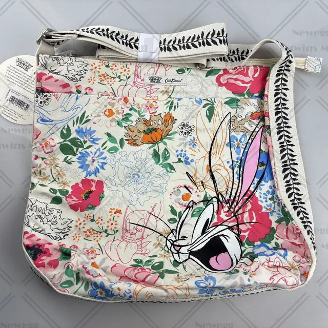 Alt view image 6 of 7 - Cath Kidston x Looney Tunes Special Edition Zipped Messenger Bag Women Crossbody Bag Tunes Blooms Bugs Bunny Porky Pig and Tweety Bird in Flowers Pattern Cream Color