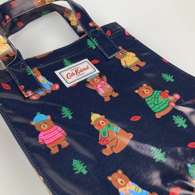 Alt view image 3 of 5 - Cath Kidston S Bookbag Small Size Open Top Handled Handbag Lunch Bag Water Resistant Oilcloth Tote Woodland Bear Pattern Navy Color