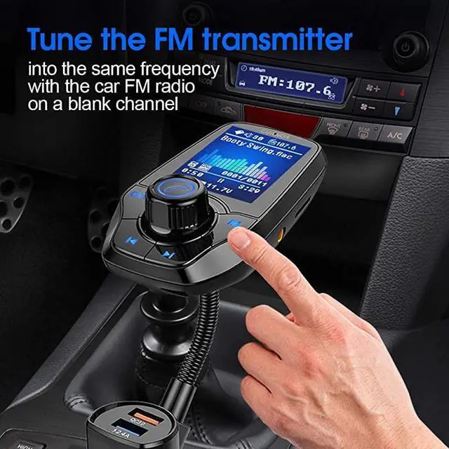 Alt view image 6 of 7 - Bluetooth FM Transmitter for Car, Bluetooth Car Adapter, 4-in-1 Car MP3 Player with 1.8 Inch Color Display, AUX Input/Output, 3 Port USB, S Handsfree Call, SD/TF Card, USB Disk,QC3.0,5 EQ Modes