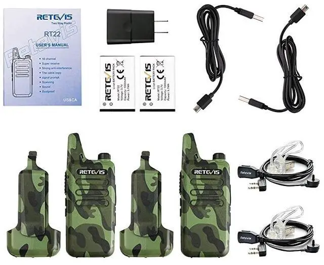 Alt view image 7 of 7 - RT22 Walkie Talkies Rechargeable Long Range,Wireless VOX Two Way Radio with Air Tube Earpiece Adults Kids Camping Hiking Biking (2 Pack)