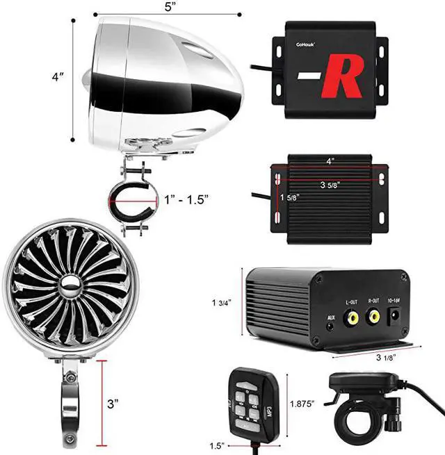 Alt view image 7 of 7 - TN4R Amplifier 4 Full Range Waterproof Bluetooth Motorcycle Stereo Speakers 1 to 15 in Handlebar Mount Audio Amp System Harley Touring Cruiser ATV UTV RZR AUX FM Radio TN4R Chrome