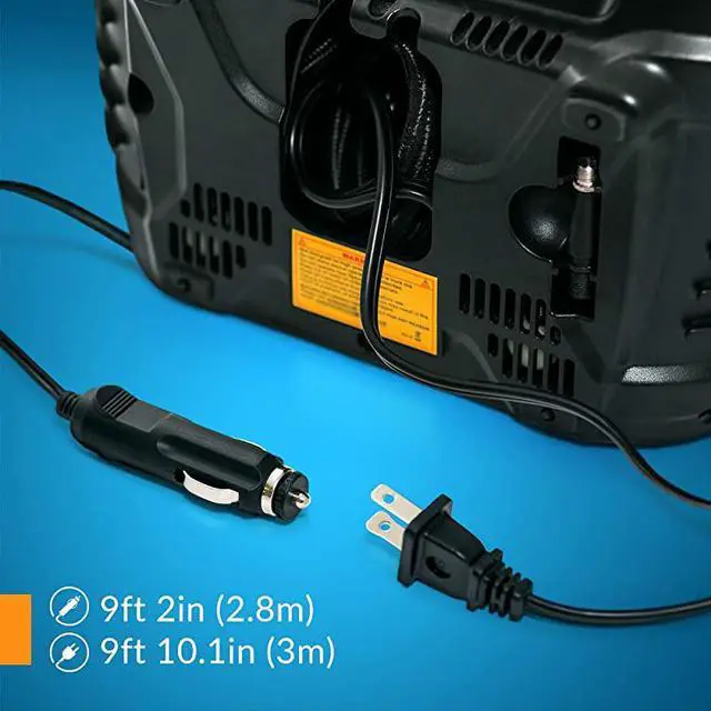 Alt view image 6 of 7 - ACDC Power Supply Portable Air Compressor Pump with Analog Display to 100 PSI for Home 110V and Car 12V Tire Inflator with Adaptors for Cars Trucks Bicycles Balls