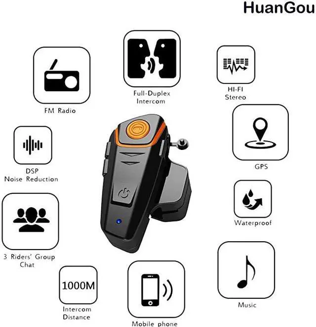 Alt view image 3 of 7 - Bluetooth Headset, BT-S2 Motorbike Helmet Intercom up to 3 Riders 1000M Helmet Communication System Supports Handsfree/Stereo Music/FM/GPS/ MP3 (Boom Microphone,Single)