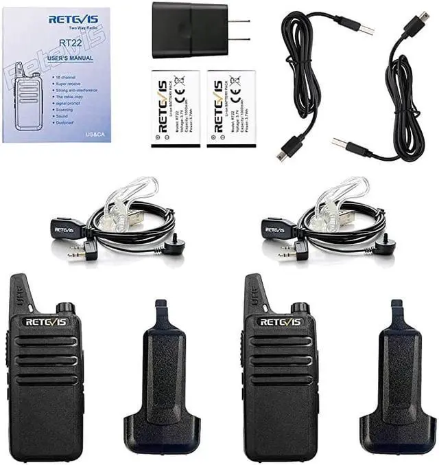 Alt view image 7 of 7 - RT22 Walkie Talkies Rechargeable Long Range,Wireless VOX Two Way Radio with Air Tube Earpiece Adults Kids Camping Hiking Biking (2 Pack)