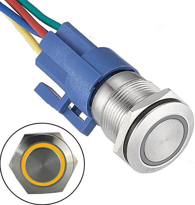 Waterproof Metal Push Button Switch LED Ring Halo Light 16mm 12V 24V  +Connector