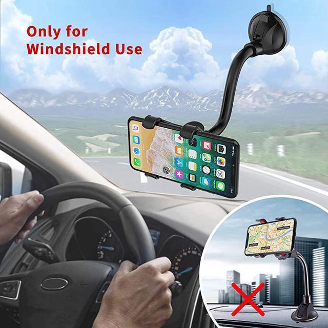Alt view image 3 of 7 - Upgraded No Glue Car Phone Mount Windshield with Strong Suction Long Arm Cell Phone Holder for Car with XShaped Clamp Fits ThickIrregular Phone Case